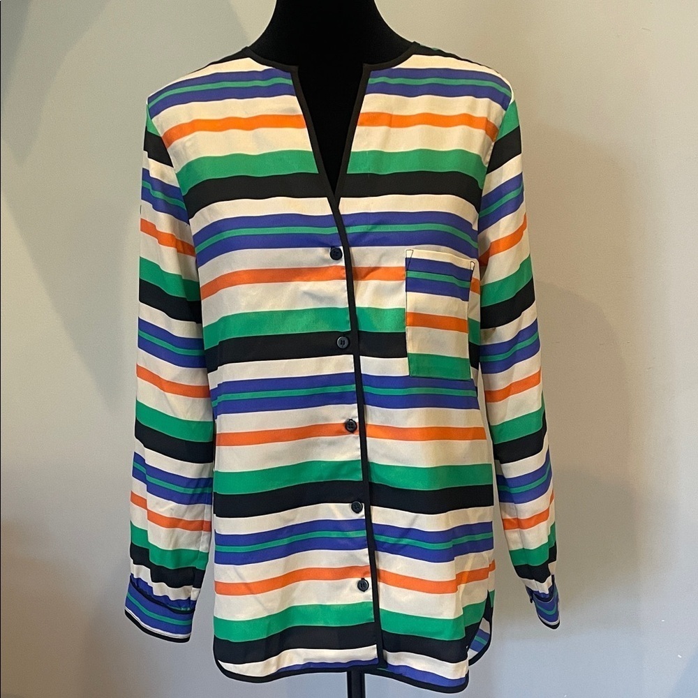 Stripes multi color button front blouse small
